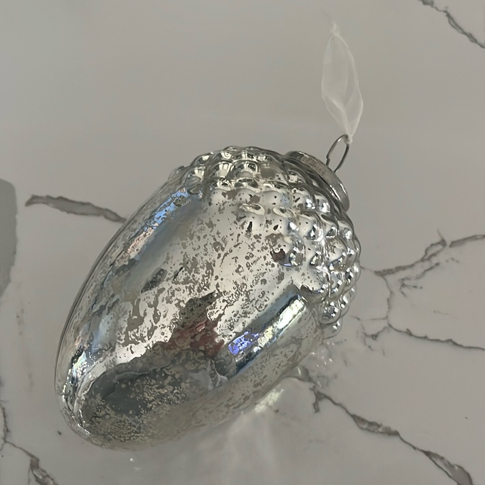 EUC hanging silver glass acorn decoration